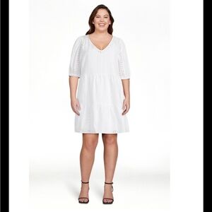 Time and Tru Women's Plus Eyelet Mini Dress with Puff Sleeves, Size XXXL(22)NWT